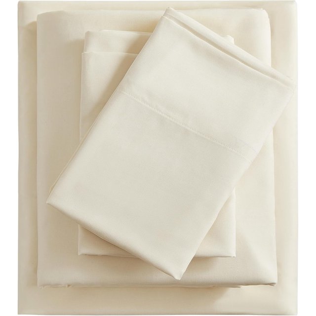 Linen Look Queen Sheets, Cotton Like Soft Cationic Sheets, Luxury Deep Pockets Bed Sheet Set with Corner Straps, Cream