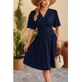 thumbnail image 3 of EASYBRAUS Women V Neck A Line Midi Dress Bell Sleeve Pleated Waist Spring Summer Dress, 3 of 8