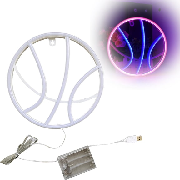 LED Basketball Sign, USB Powered Dimmable Wall Light for Bedroom, Game Room & Man Cave, Energy-Saving Sports Decor for Basketball Fans, Pink
