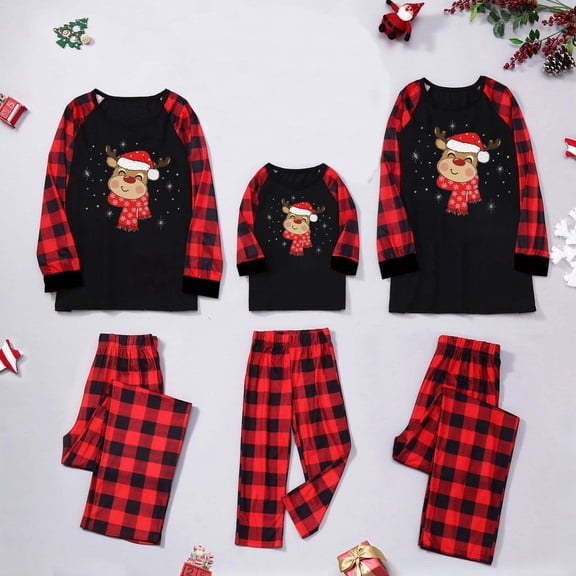 Penkiiy Family Christmas Pjs Matching Sets Christmas Baby Kids Child Printed Top Pants Family Matching Pajamas Set Black Christmas Pajamas 4-5 Years
