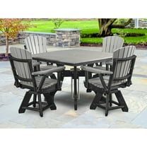 Dining Set - 5 Piece Square Table & Chair Set - Light Grey & Black - Polyethylene & Steel