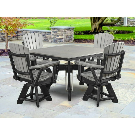 Dining Set - 5 Piece Square Table & Chair Set - Light Grey & Black - Polyethylene & Steel