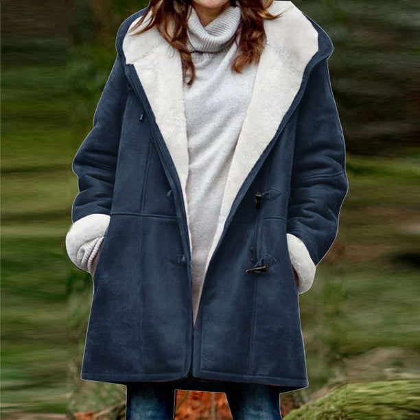 Puntoco Chaqueta De Abrigo Sintética Cálida De Moda Para Mujer, Con Botones, Color Liso, De Manga Larga, Para Invierno
