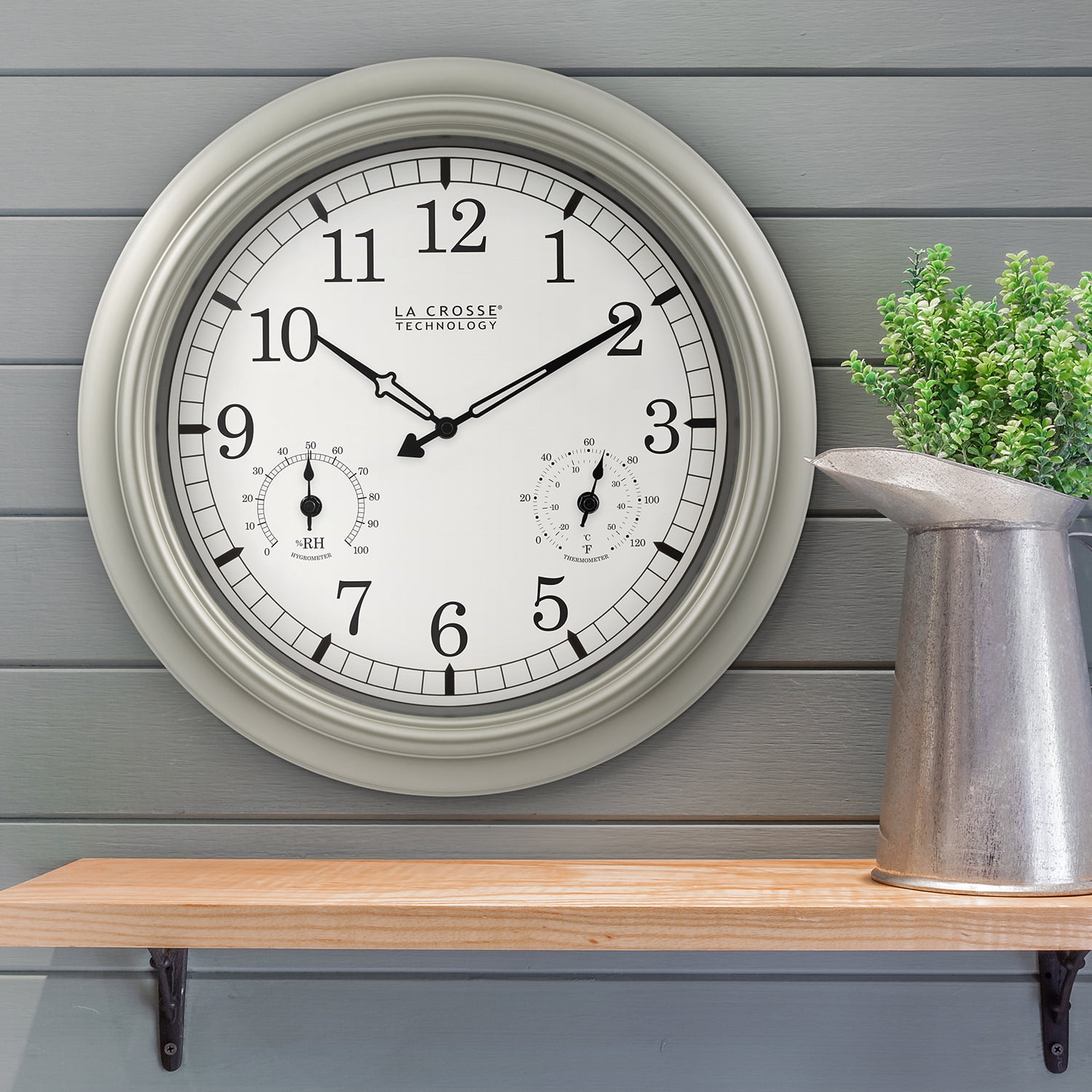 La Crosse Technology 18-Inch Indoor/Outdoor Classic Quartz Plastic Pewter Analog Wall Clock, WT-3181PL-Q