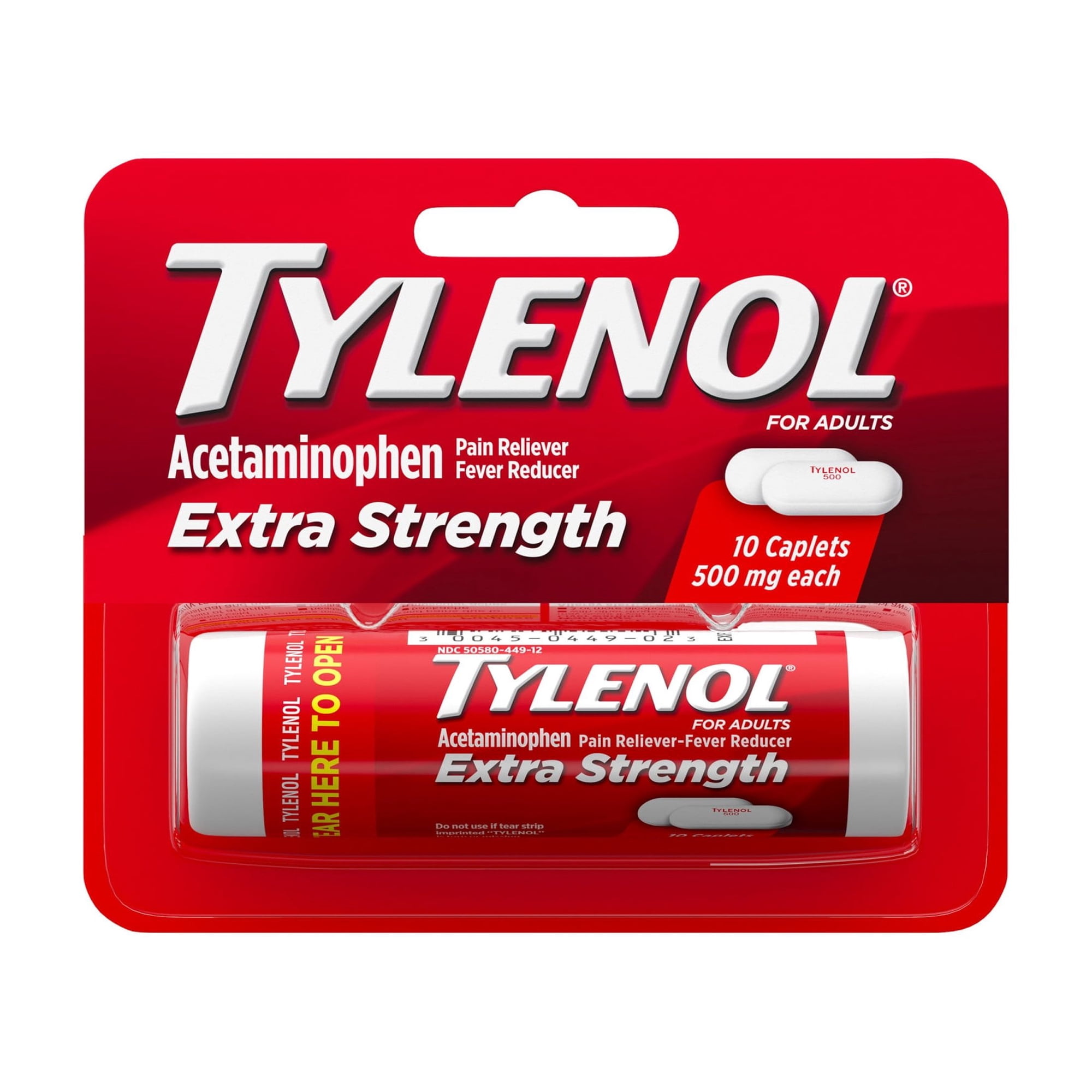 Tylenol Extra Strength 500mg Acetaminophen Caplets, Travel Size, 10 Count