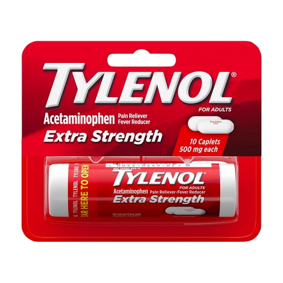 Tylenol Extra Strength 500mg Acetaminophen Caplets, Travel Size, 10 Count