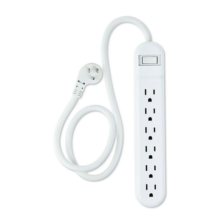 onn. 6-Outlet Surge Protector, 2 Pack, 2.5ft Power Cord, White