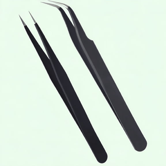 FACEGA Straight and Curved Point Tweezers for Eyelash Extension - Stainless Steel Precision Tweezers