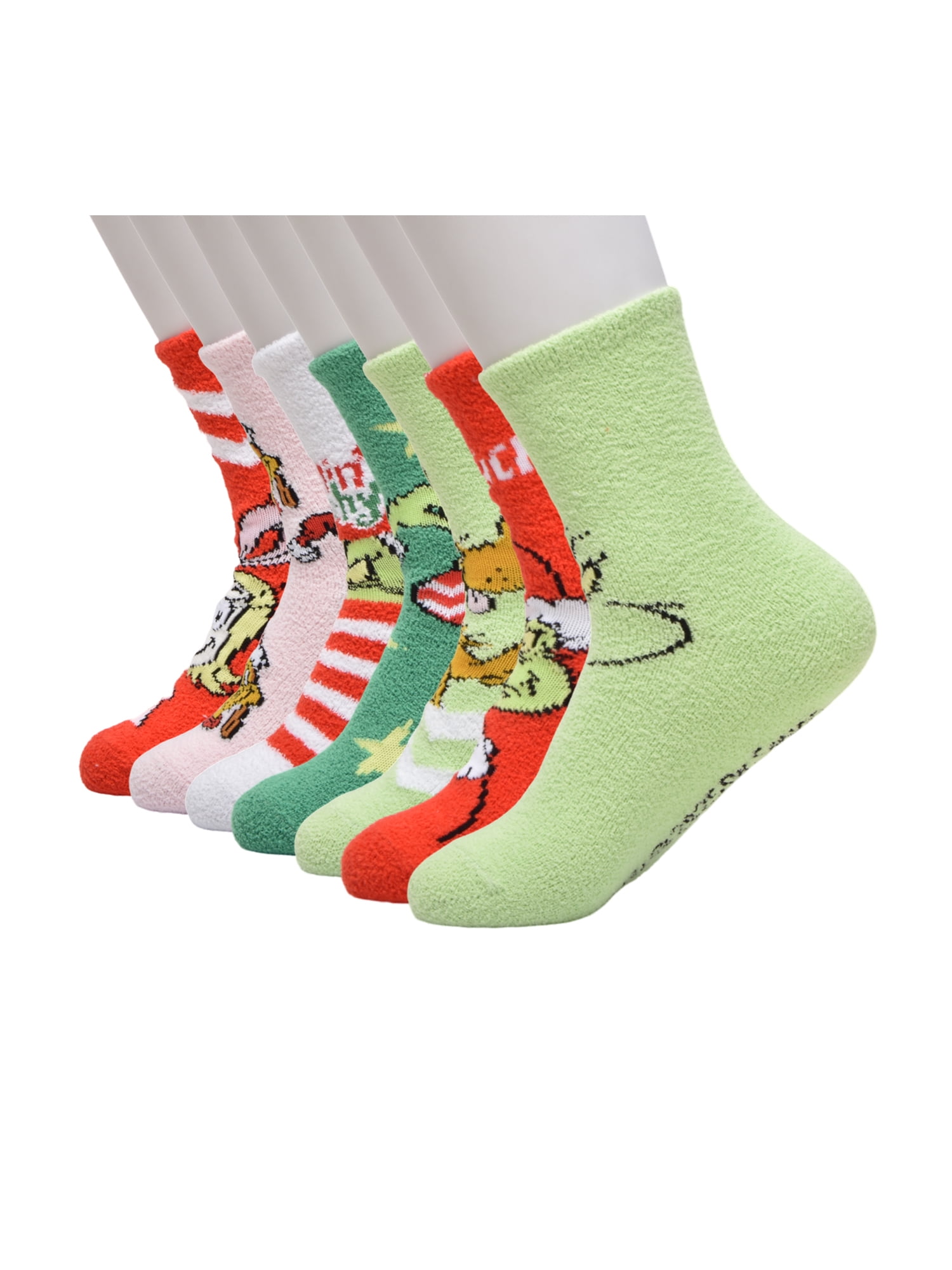 Dr Seuss Grinch Womens 7-Pack Box Set Low Cut Cozy Socks, Shoe Size 4-10