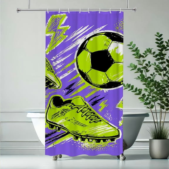RKSupls Neon Soccer Gear Design Waterproof Shower Curtain Polyester Shower Curtain with Hooks for Chic Elegant Home Bathtub Bathroom Decor Washable