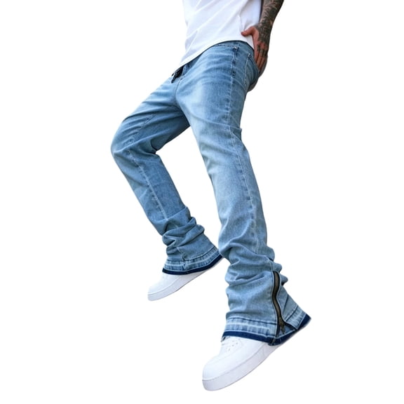 Men's Flared Jeans Slim Fit Bell Bottom Denim Pants Stretch Straight Leg Baggy Jeans Casual Summer Zipper Hem Denim Trousers