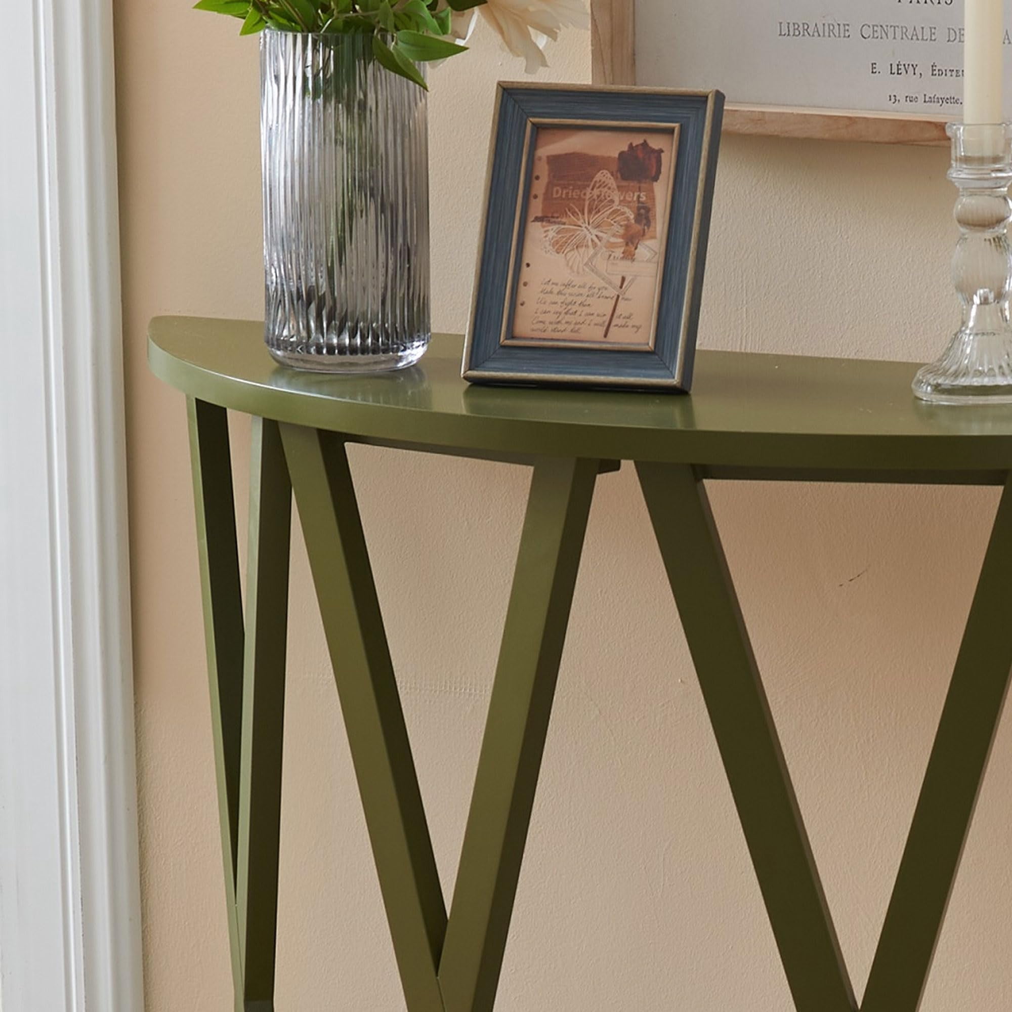 Kings Brand Furniture Vienna Half Moon Wood Console Table for Entryway, Accent Sofa Table for Living Room, Hallway, Foyer, Entrance, Avocado