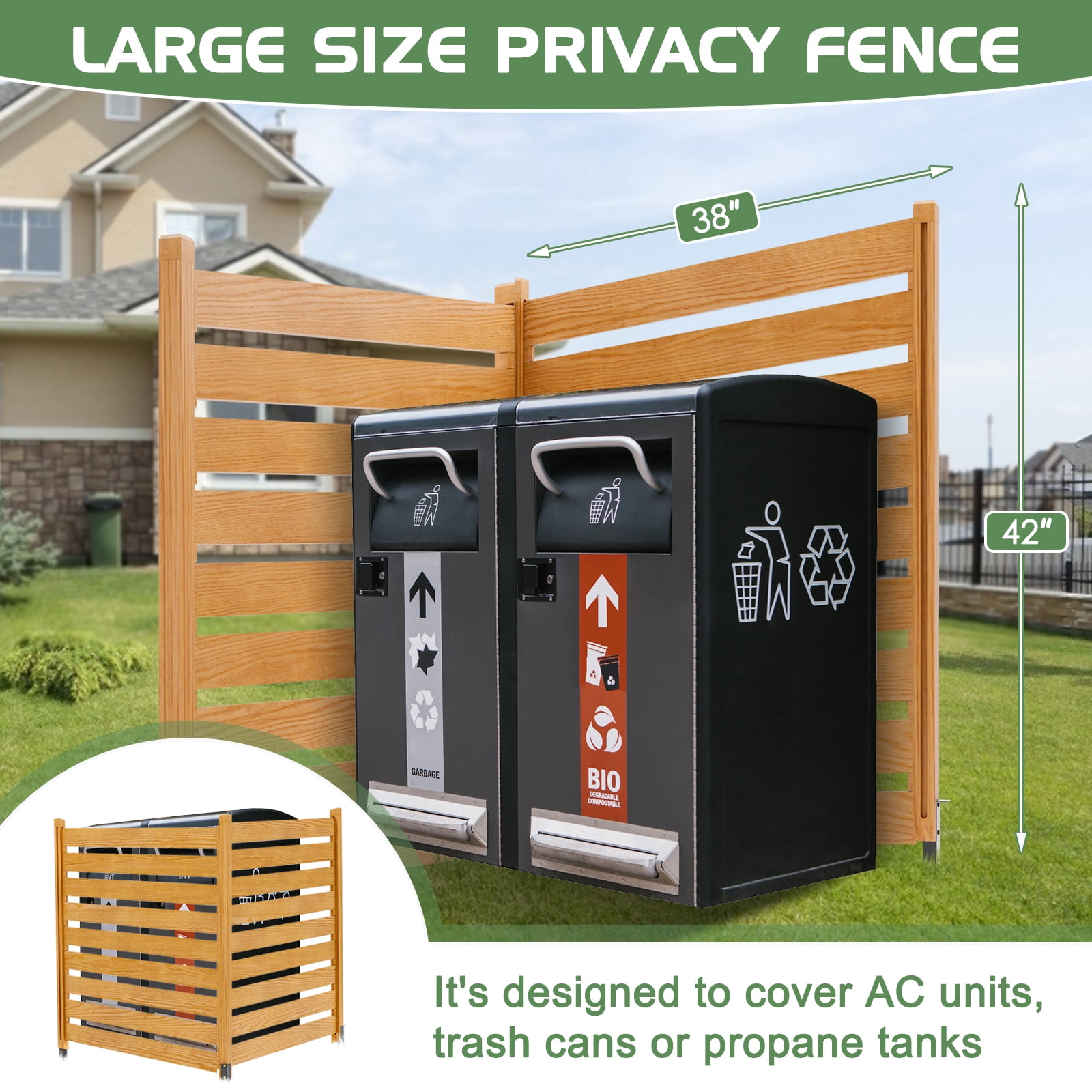 Outdoor Privacy Screen Privacy Fence Panels for Outside, 2 Panels 38"W X 42"H Wood Decorative Fence,Pool Equipment Enclosure, Patio Garden Fence Perfect to Enclose Trash Cans and Air Conditioner
