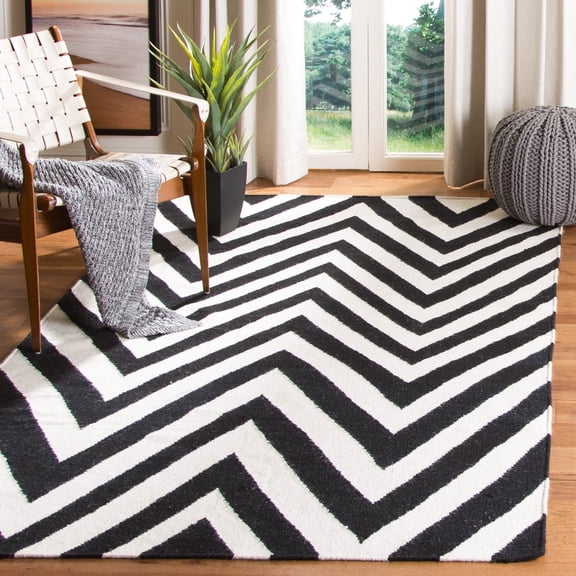 Safavieh Dhurries Deborah Geometric Area Rug, Black/Ivory, 6' x 6' Square