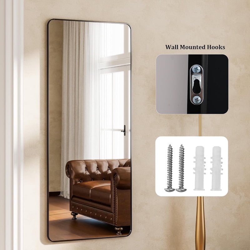 Gleamira 16"x 59" Rectangular Full Length Mirror with Rounded Corners Floor Mirror With Aluminum Alloy Frame,Black