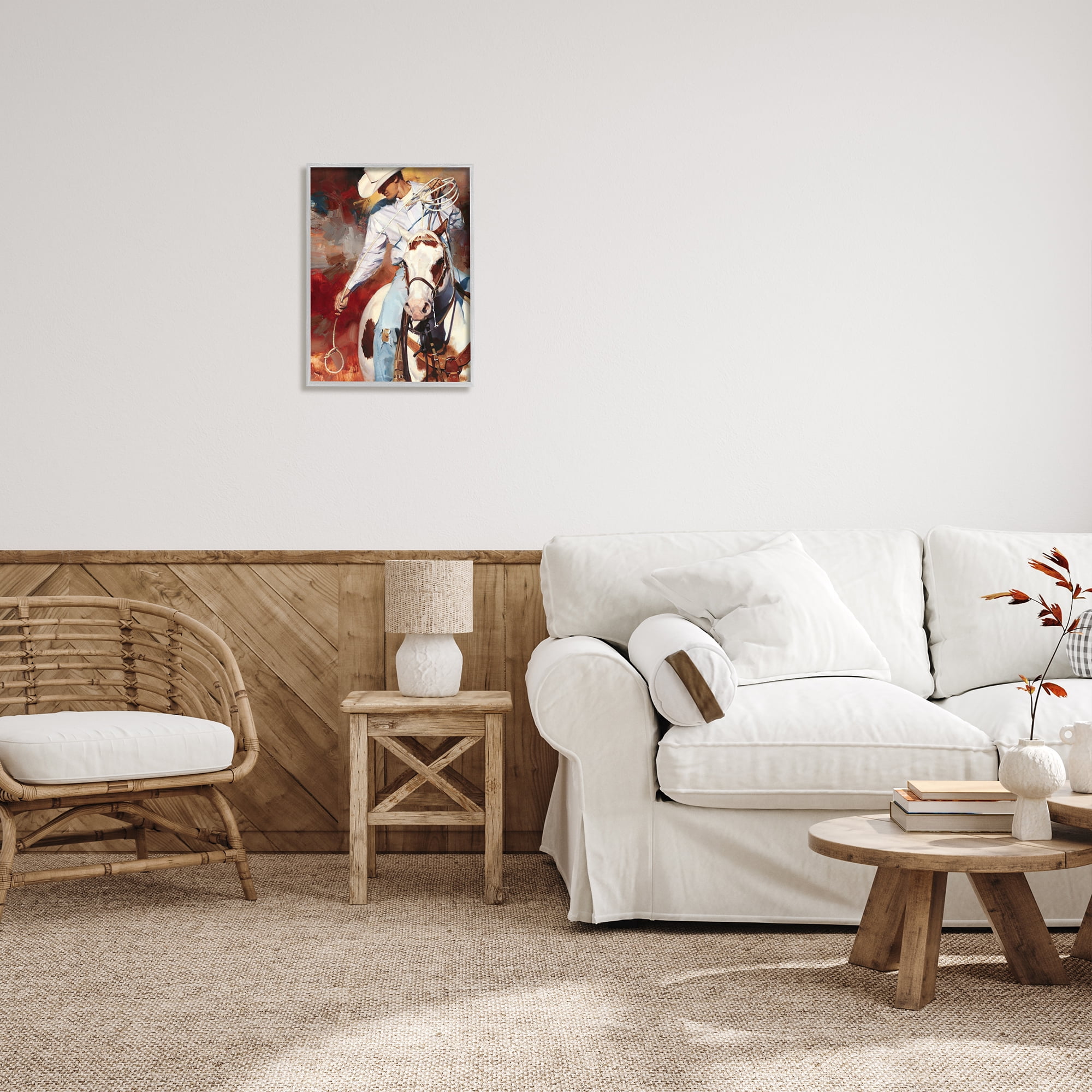 Stupell Industries Cowboy & Lasso Painting Animals & Insects Painting Gray Framed Art Print Wall Art, 16 x 20