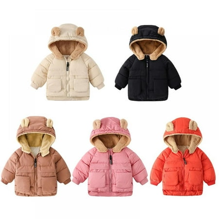 

GYRATEDREAM Toddler Baby Winter Jacket 3D Bear Ears Hoodie Coat Fleece Thicken Warm Outwear for Girls Boys 1-6 Years