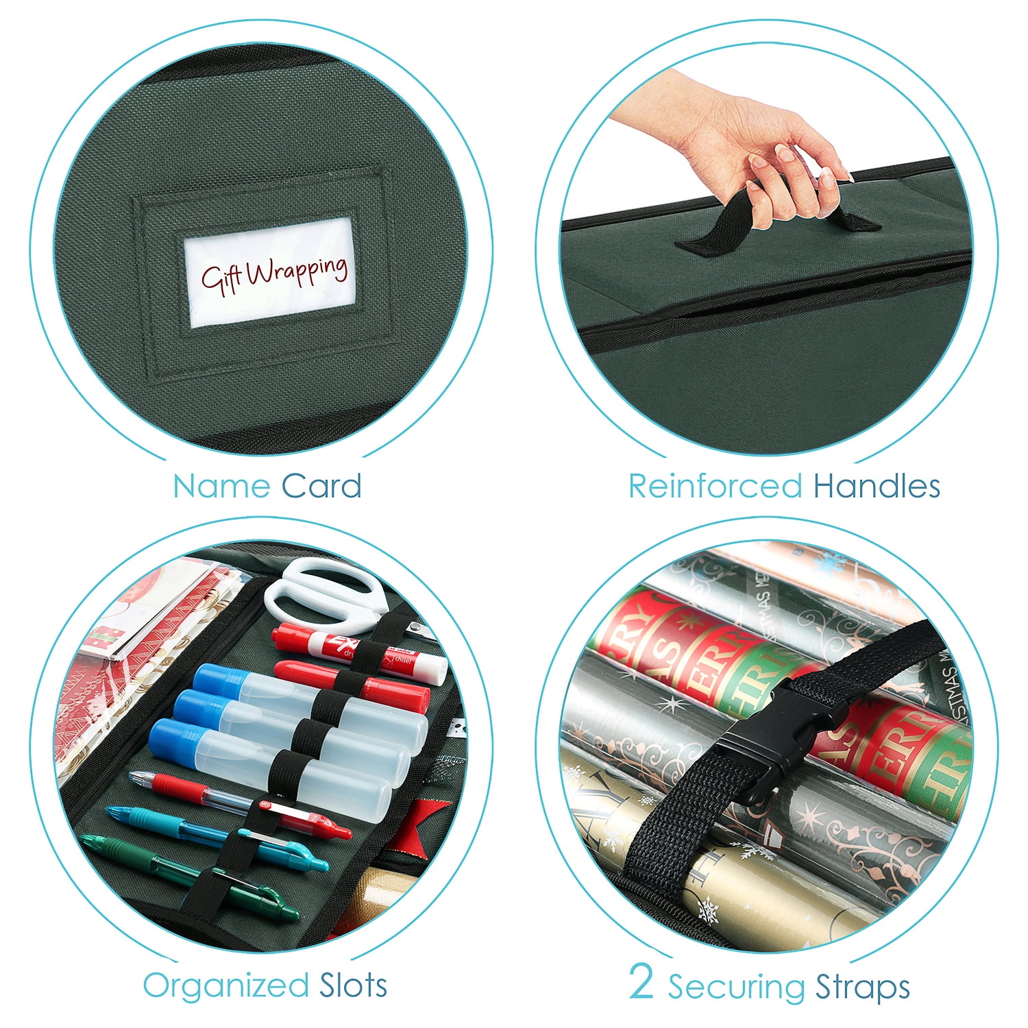 Lammaloe Wrapping Paper Storage Organizer Container - Christmas Wrapping Paper Rolls Storage, Under-Bed Storage Box for Holiday Storage & Accessories - Gift Wrap Storage Organizer Box, Green