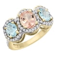 thumbnail image 1 of 14K Yellow Gold Natural Morganite & Aquamarine 3-Stone Ring Oval Diamond Accent, size 6.5, 1 of 2