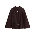 thumbnail image 5 of Women's Solid Color Poncho Coat, Batwing Sleeve Cape Jacket, Oversized Belted Tunic, Stand Collar Casual Cloak, Trendy Loose Fit Outerwear, Elegant Layering Piece Coffee S, 5 of 5