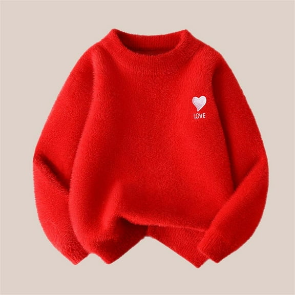 Piuwrlz Girls Winter Knitted Sweaters Toddler Sweatershirt Comfortable Round Neck Pullover Sweater Red Size 5 Years