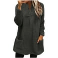 thumbnail image 3 of Yeaiivve Fuzzy Fleece Sweatshirts for Women V Neck Long Sleeve Sherpa Pullover Winter Thermal Tops with Pockets Dark Gray M, 3 of 6