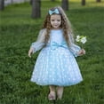 thumbnail image 3 of Aayomet Cute Dresses For Teen Girls Girls Dress Long Sleeve Pleated A Line Elastic Waist Swiss Dots Flowy Dresss,Blue 4-5 Years, 3 of 4