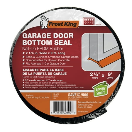 Frost King® G16H Nail-on Rubber Garage Door Bottom Seal, 2-1/4-inch by 16-foot, Black