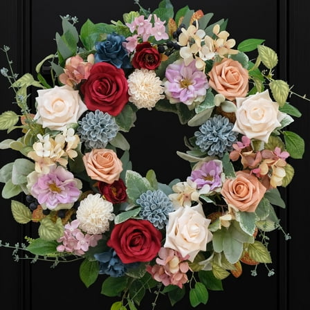 22 Inch Wreath - Artificial Wreaths for Front Door - Flower Wreaths wirh Rose and Hydrangea - Floral Wreath for All Seasons Door Wall Window Festival Farmhouse