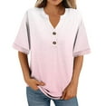 thumbnail image 3 of Womens Button Up Dressy Blouses, 3/4 Sleeve Shirts for Women Summer Fashion Loose Fit Ombre Tie Dye V Neck T-Shirts, 3 of 5