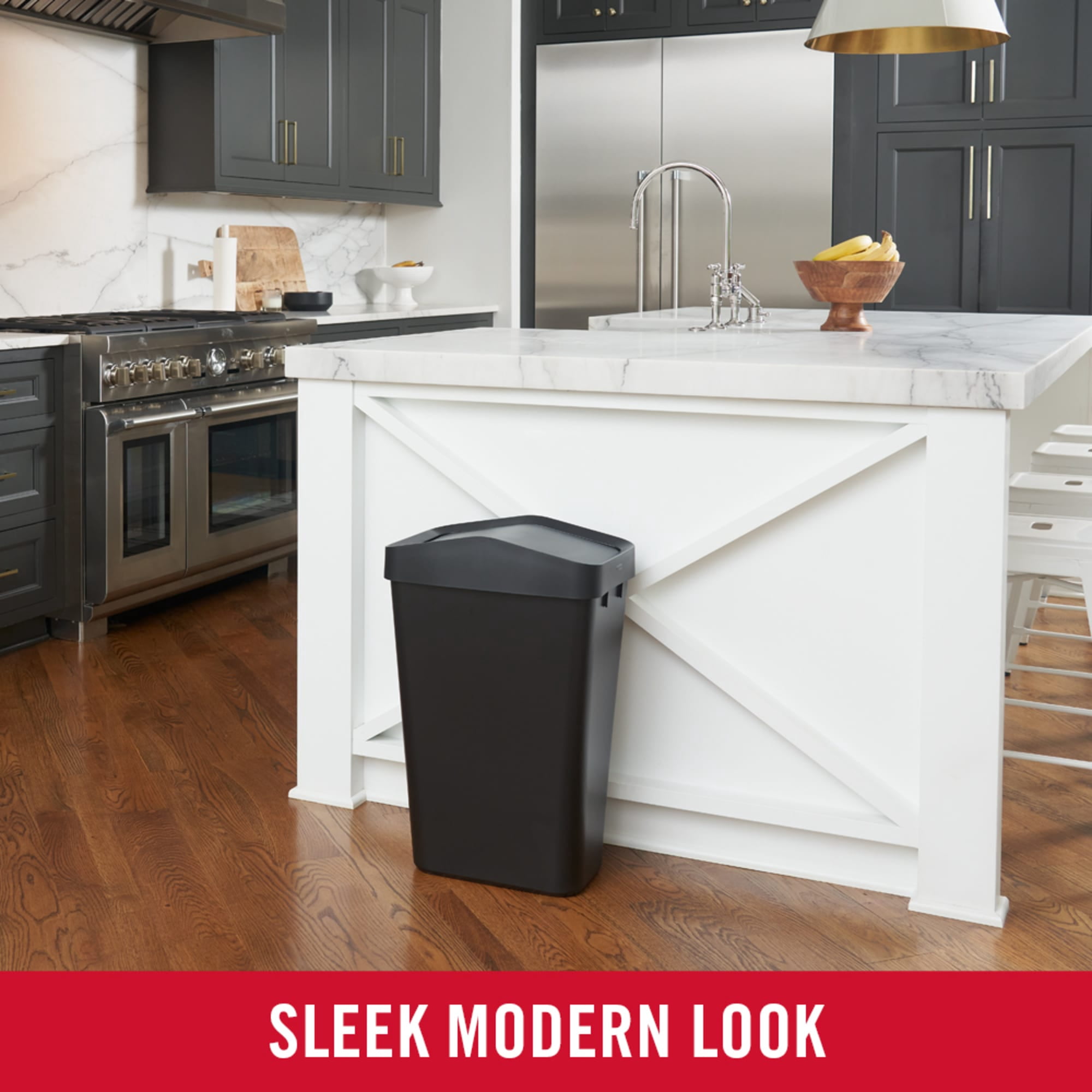 Rubbermaid Kitchen Trash Can, 12.2 Gallon Plastic Swing Lid Garbage Bin, Black