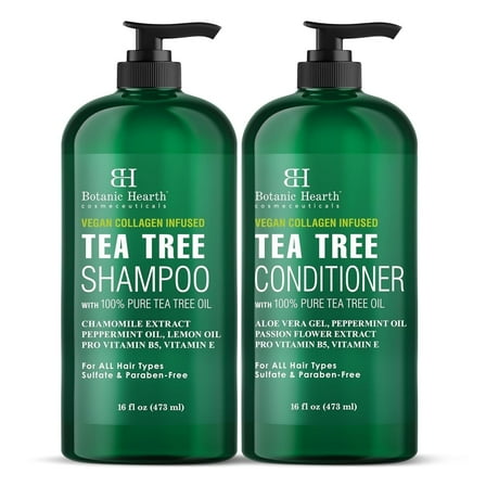 Botanic Hearth Tea Tree Shampoo and Conditioner Set infused with Vegan Collage, 16 fl oz each - Sulfate & Paraben Free - for Itchy and Dry Scalp - Men and Women