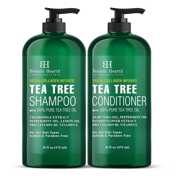 Botanic Hearth Tea Tree Shampoo and Conditioner Set infused with Vegan Collage, 16 fl oz each - Sulfate & Paraben Free - for Itchy and Dry Scalp - Men and Women