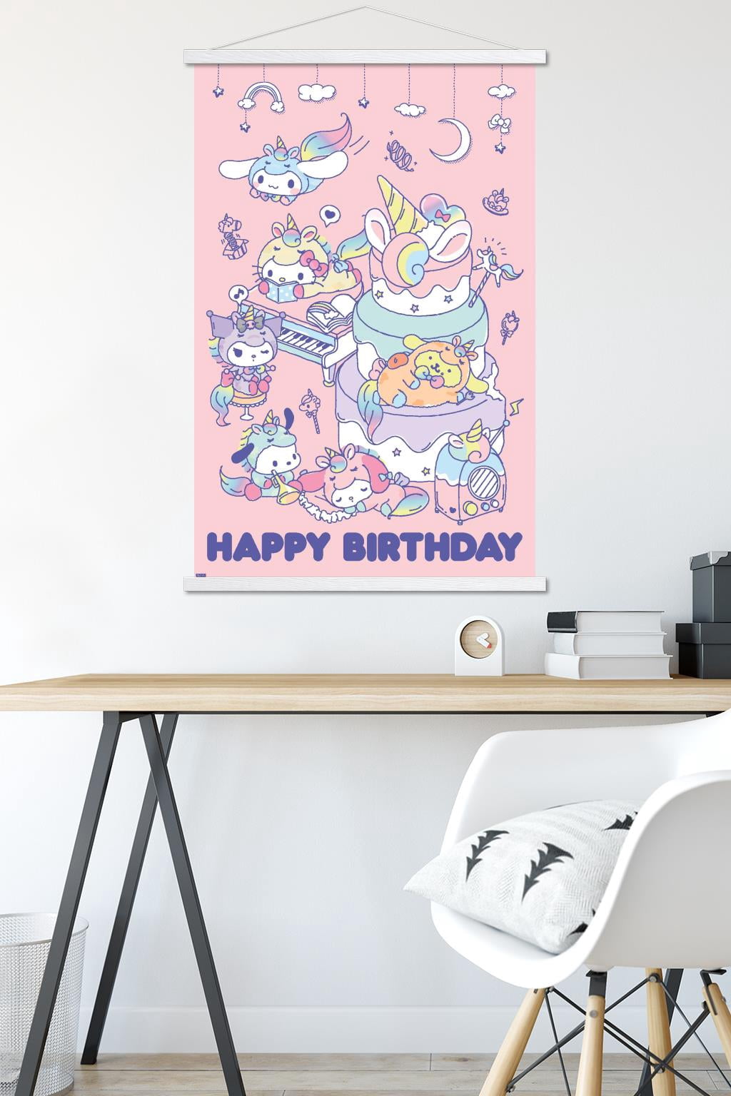 Hello Kitty and Friends - Happy Birthday Wall Poster with Magnetic Frame, 22.375" x 34"