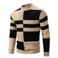 thumbnail image 1 of MIASHUI Men's Fall Winter Simple Color Block Half High Neck Base Layer Knit Sweater Long Sleeve Comfort Khaki,L, 1 of 3
