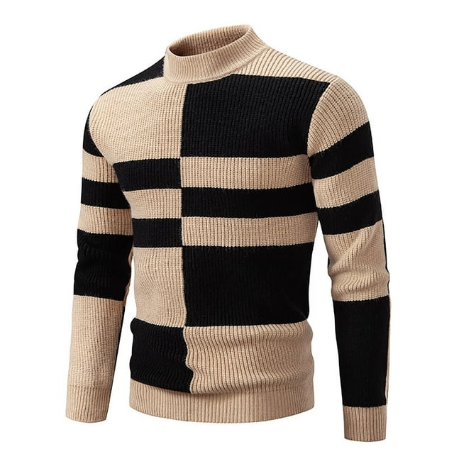 MIASHUI Tricot à Manches Longues pour Hommes Automne Hiver Simple à Blocs de Couleur Col Mi-Haut Confort Kaki,TG