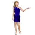 thumbnail image 1 of HXWCHs Robe en Denim Scintillante pour Filles Robe à Paillettes Épaules Asymétriques Col Rond Robe de Fête pour Tout-Petits Enfants Bleu 13-14ans, 1 of 4