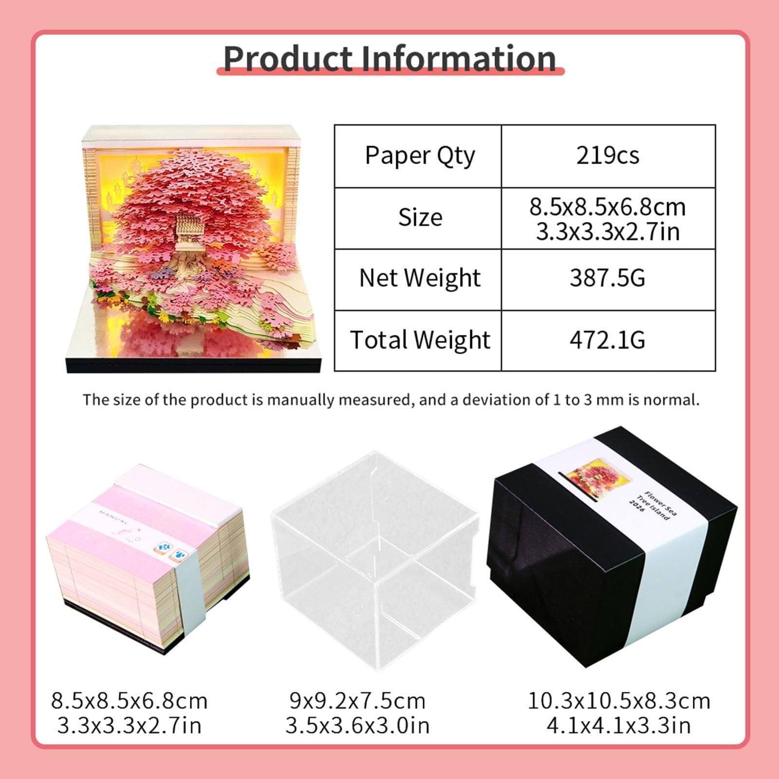 Bloc Note Artistique 3d Bloc-notes Adhésives 3D, Calendrier De Bureau 2025 Avec Lumière LED, Bloc-notes Non Collant Calendrier 3d 2025 Français