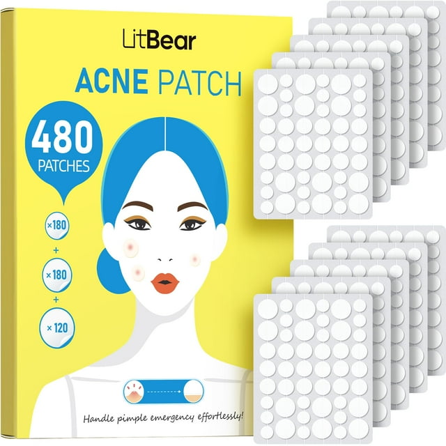 Parches para acné LitBear Pimple Patch Bulk 480 parches, 3 tamaños