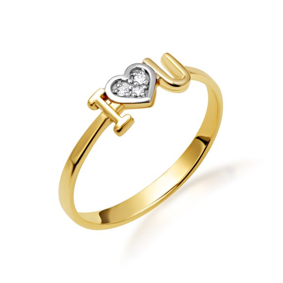 10k Yellow Two-Tone Gold Cubic Zirconia "I Heart U" Love Ring (Size 4)