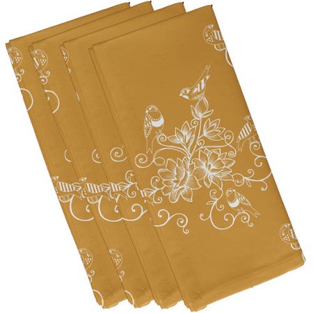 Simply Daisy 19  x 19  Morning Birds Floral Print Napkins  Set of 4