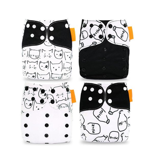 Paquete de 4 pañales de entrenamiento para bebés Pañales impermeables lavables Impresión ajustable A prueba de fugas Recién nacido Aprendizaje Envoltura de enfermería Tipo 1 seitruly BA000363-01