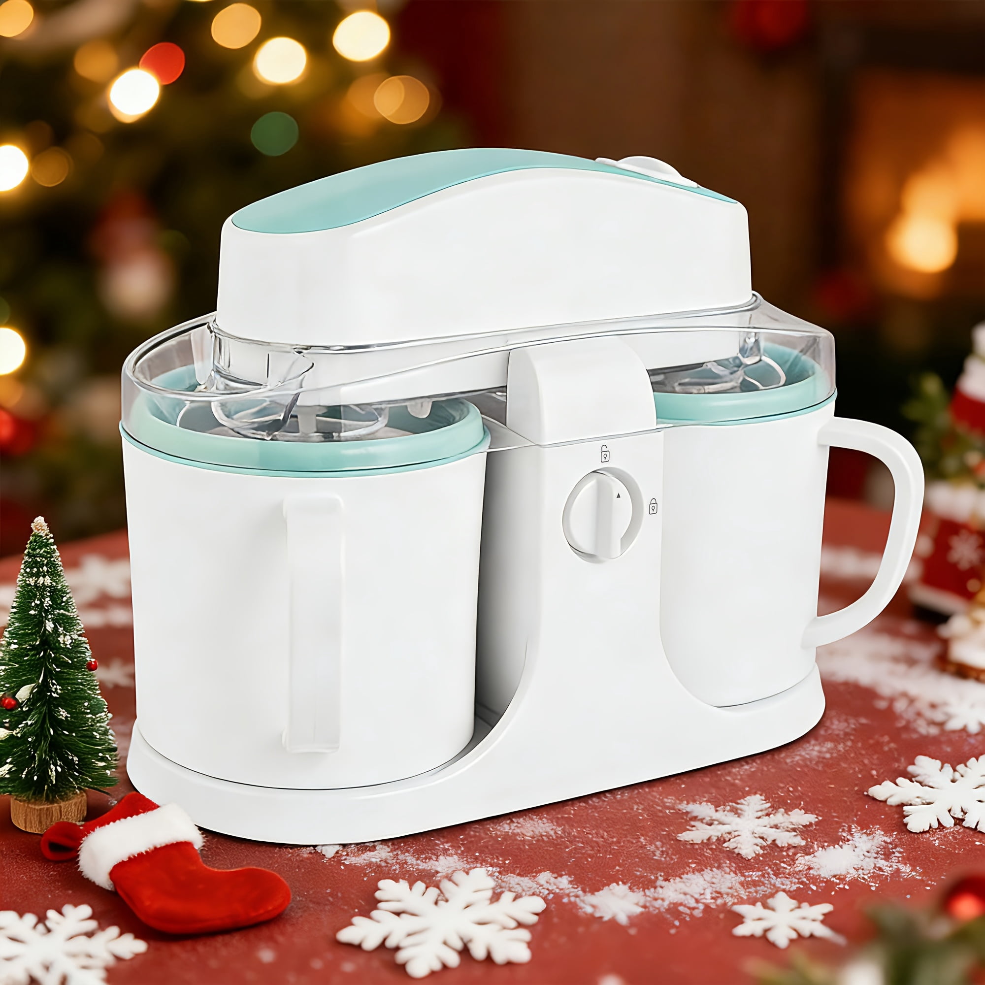 33.81oz Dual-Cup Ice Cream Maker, Dual Flavor Frozen Yogurt Machine, ABS Separated Easy Clean Design, Compact Electric Kitchen Gadget for Party Holiday Gift