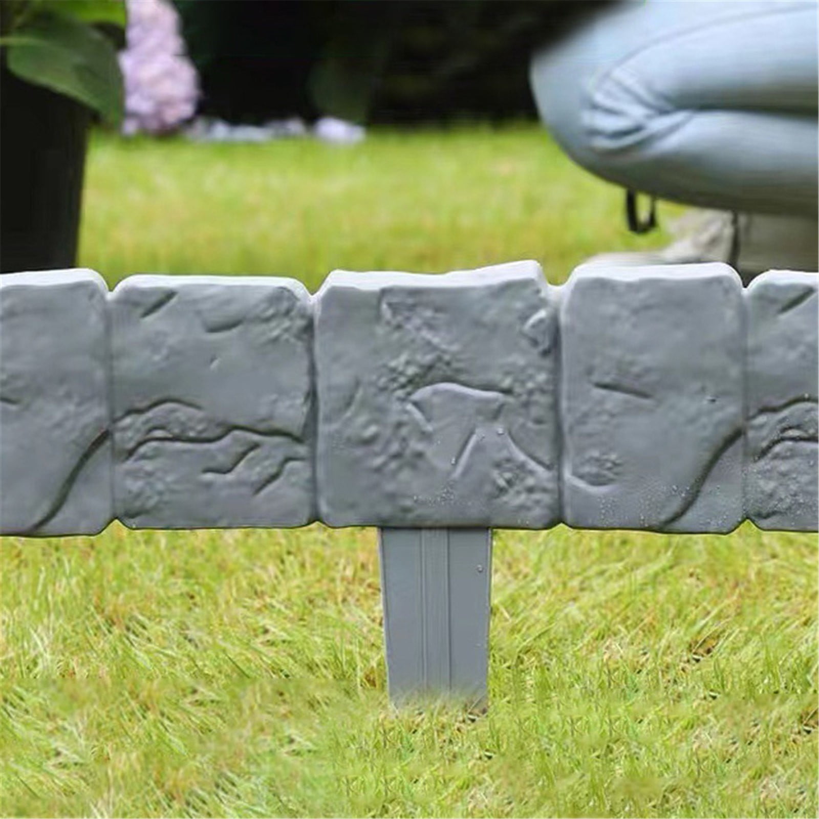 1PCS Faux Stone Edging for Landscaping,Cobbled Stone Style Outdoor Lawn Edging Gate Interlocking Stakes,Lawn Trimming Garden Patio Decor,Black