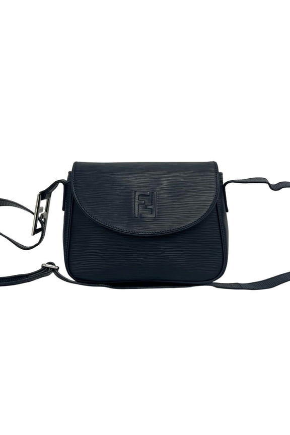 Pre-Owned FENDI Vintage FF Logo Epi Leather Shoulder Bag/Pouch/Sacoche, Navy Blue, 36874