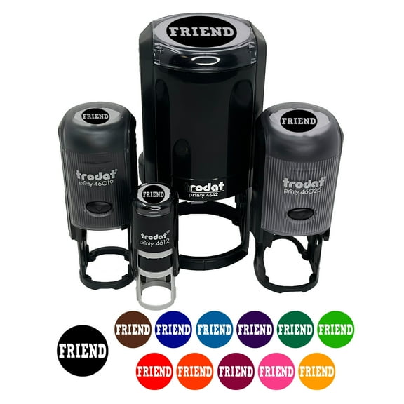 Friend in Circle Self-Inking Rubber Stamp Ink Stamper - Black Ink - Mini 1/2 Inch
