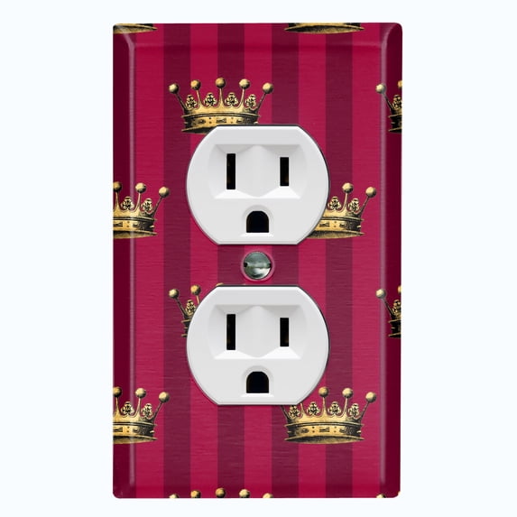 Metal Light Switch Plate Cover Elegant Yellow Crown Striped Burgundy Damask DAM086