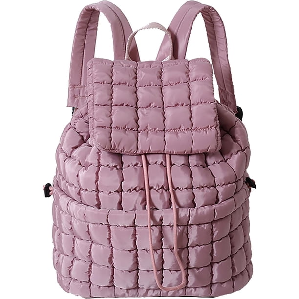 LHSHID Quilted Backpack for Women Lightweight Puffer Drawstring Padding Hiker Back Pack Travel Backpack College Gym Bag
