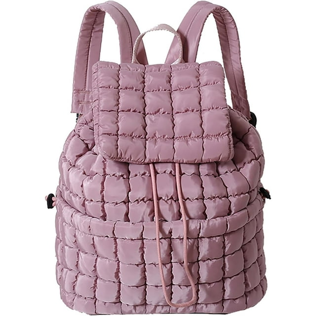 LHSHID Quilted Backpack for Women Lightweight Puffer Drawstring Padding Hiker Back Pack Travel Backpack College Gym Bag