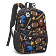 thumbnail image 2 of Football and Baseball Black Pattern 17" School Backpacks for Teens,Waterproof Oxford Fabric,S-Shape Padded Straps for School,Travel,Hiking,Camping, 2 of 6